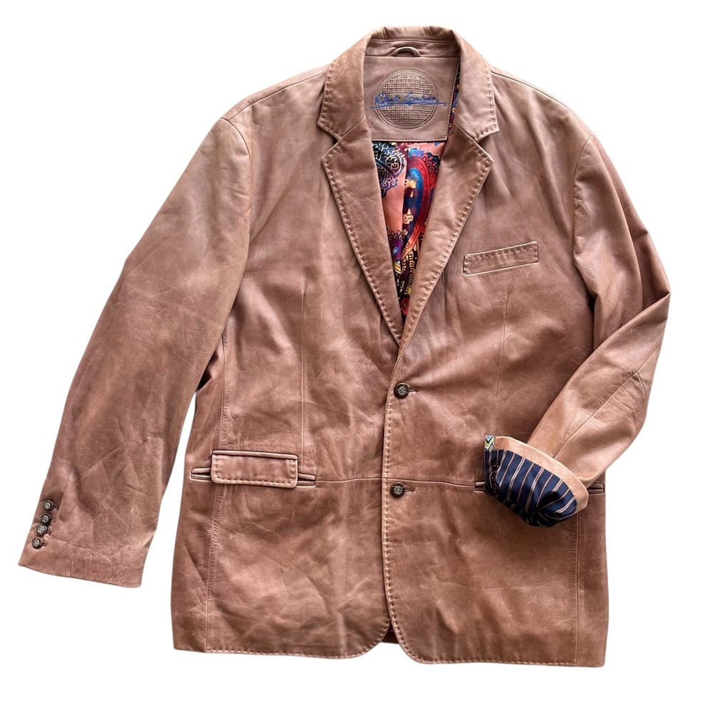 Robert Graham Men's 44 Brown Leather Paisley Lined Embroidered Sport Coat Blazer